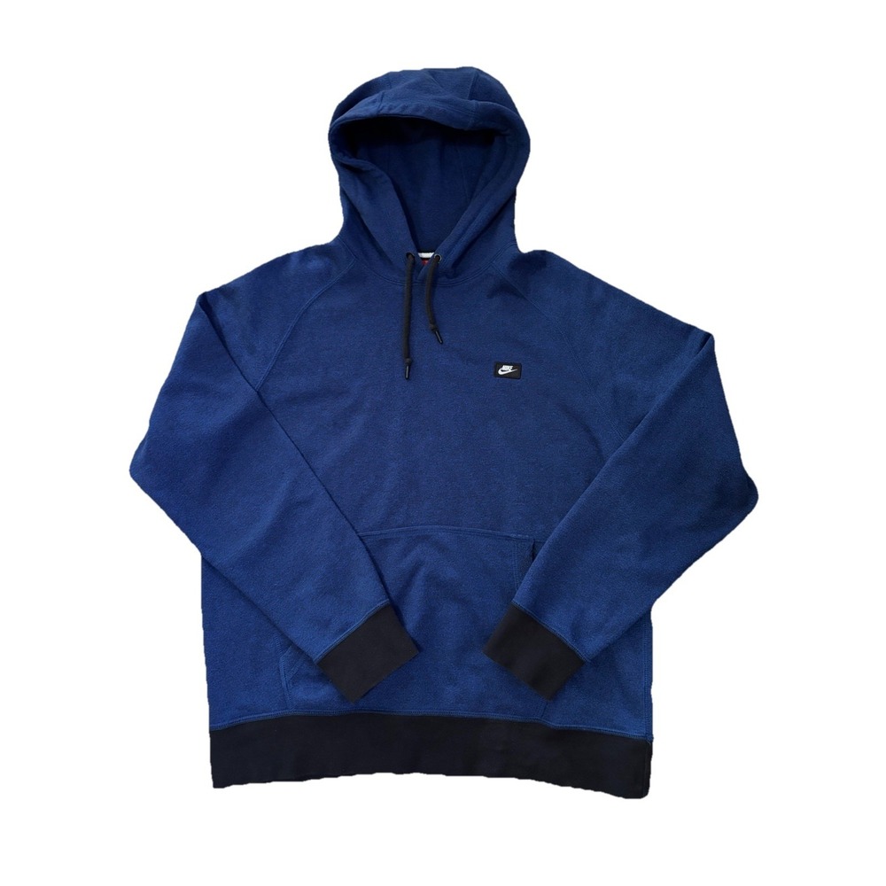 Nike Sportswear Blue Pullover Hoodie Large Fleece Sweatshirt Logo Patch